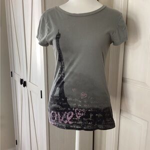 BF Love Gray Tee with Paris Background and Pink Accents Sz S